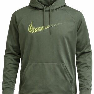 Nike Olive Men's Hoodie with Yellow Logo